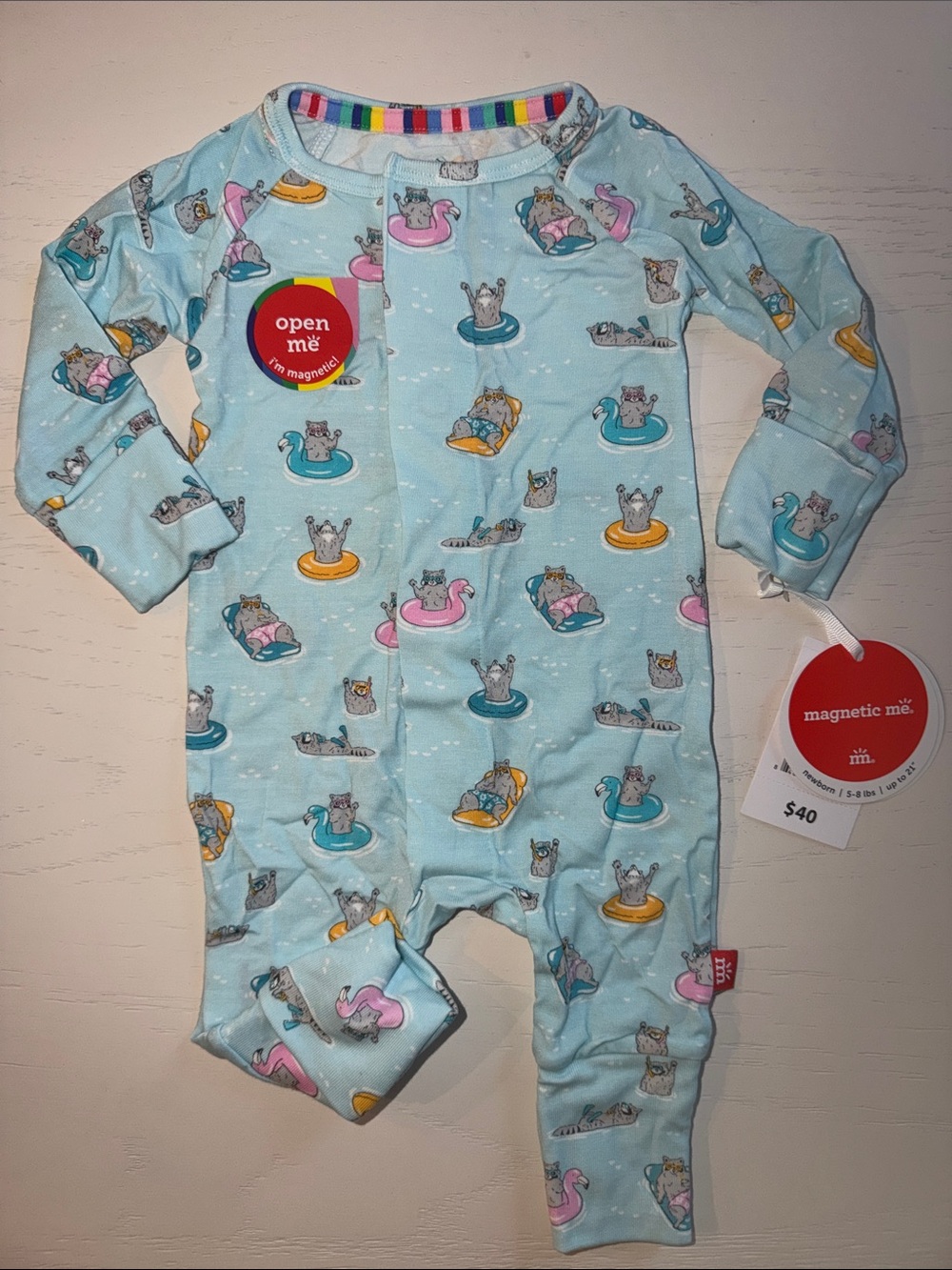 Magnetic Me Racoon Lagoon Convertible Coverall Romper Newborn 0-3 6-9 9-12 month
